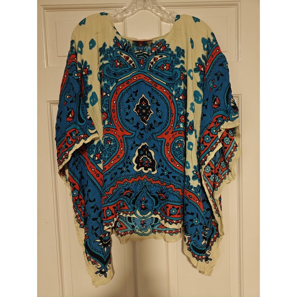 Theodora & Callum Kimono Top One Size Colorful Art Paisley Long Tunic Shirt